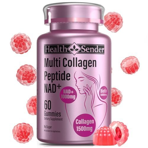 Collagen Gummies-Collagen for Women Men with 1500 mg Collagen Peptides Type I,II,III,V,X, 1000mg NAD, 15000 mcg Biotin, Daily Collagen Supplement Protein Gummies for Hair Skin Nails, Sugar Free