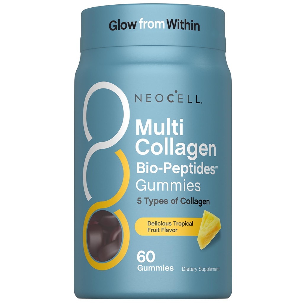 NeoCell Multi Collagen Bio-Peptides Gummies | 60 ct | Tropical Flavor | Type I, II, III, V, X | Advanced BioActive Formula