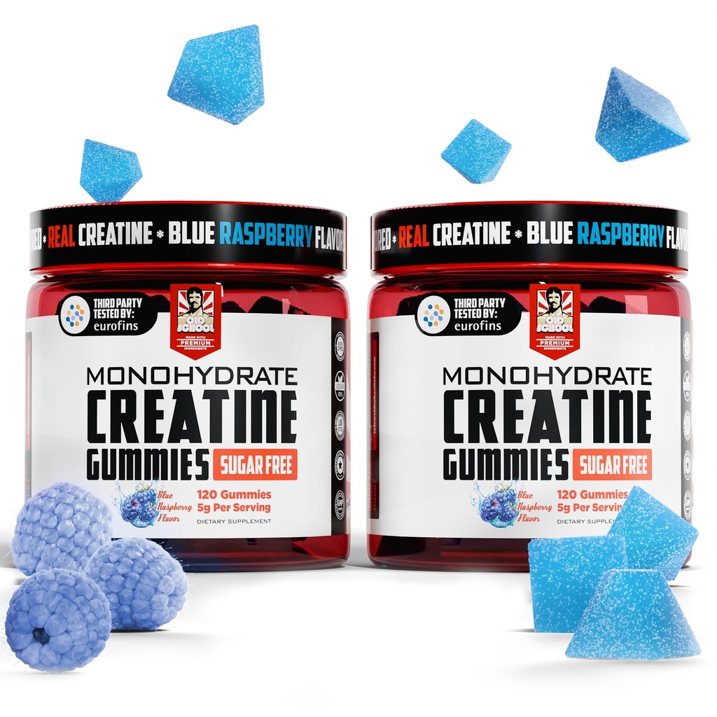 Old School Labs 2-Pack Creatine Monohydrate Gummies - 5g per Serving Best Creatine for Men and Women, Gain Muscle, Max Absorption, Increase Strength, Boost Memory, Muscle Growth - 120 Vegan Gummies