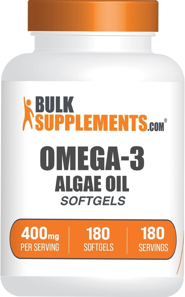 BulkSupplements.com Omega-3 Softgels - de Algal Oil, Algae Oil Omega 3 Suplemento - Gluten Free, 1 Softgel por Serving, 180 Conde (Pack of 1)