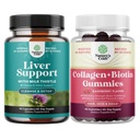 Bundle of Liver Cleanse Detox & Repair - Milk Thistle Dandelion Root Choline Beetroot Artichoke Extract and Hair Skin & Nails Gummies for Women - Extra Strength Biotin & Collagen 10000mcg per serving