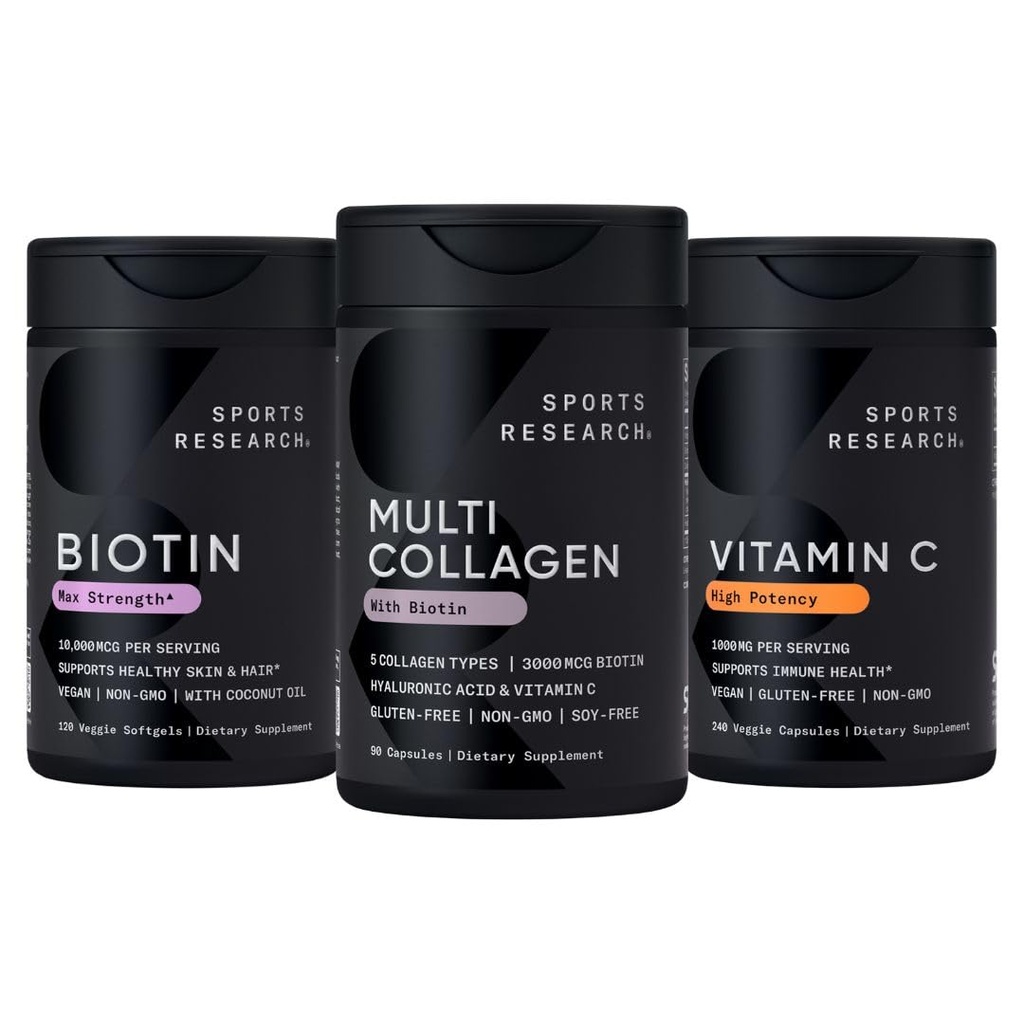 Sports Research® for Her Pack - Biotin-Infused Collagen Peptides Complex + Biotin 10,000mcg + High Potency Vitamin C