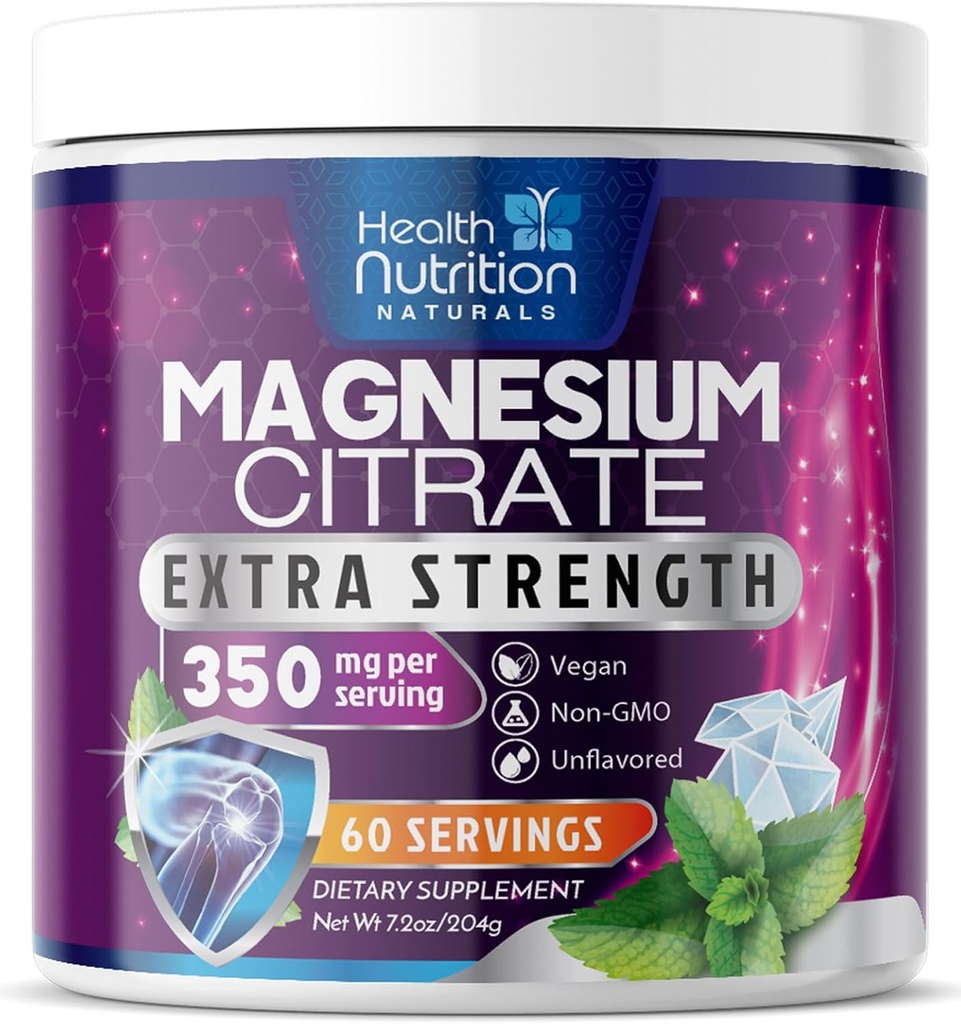 Suplemento de Citrato de Magnesio 350mg - Citrato de magnesio Powder Drink Mix Unflavored - Mag Citrate &amp; Aquamin Suplementos para Bone, Heart &amp; Muscle Support, Sugar Free, Gluten Free, Vegan - 60 Servings