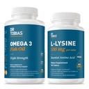Dr. Tobias Omega 3 Fish Oil 2000 mg + L‑Lysine 500 mg Tablets – Triple Strength EPA/DHA for Heart & Brain Support with Essential Amino Acid for Collagen & Skin Health