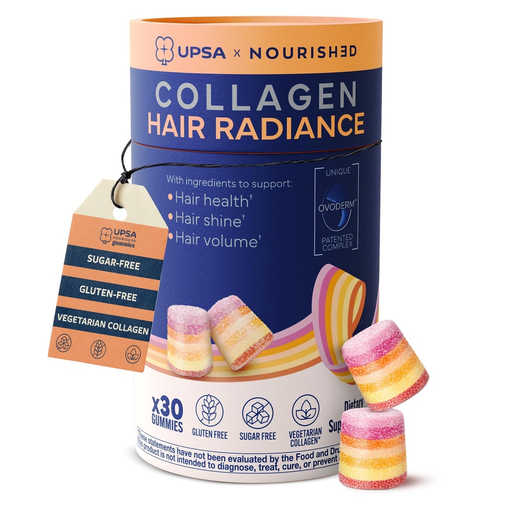 Upsa Nourished Collagen Hair Health 30 Count – Ovoderm® Egg Membrane Complex with Biotin, Zinc & Copper – for Healthy, Shiny & Fuller-Looking Hair – Sugar-Free Vegetarian Capsules