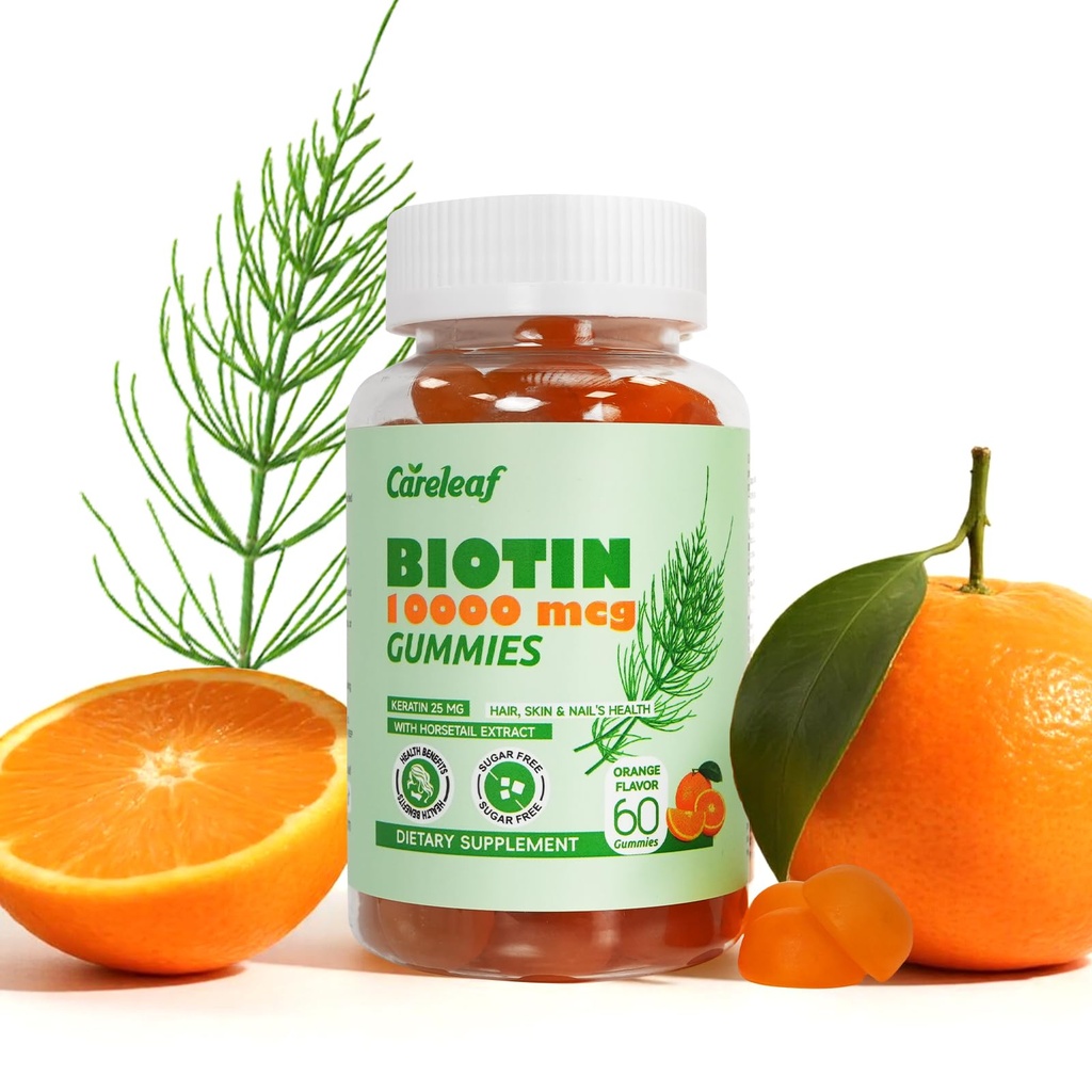 Biotin Gummies, Hair Growth Gummies with 10000 mcg Biotin/Collagen/Keratin, Hair Vitamins for Fuller Hair, Stronger Nails, Glowing Skin, Beauty Support for Women, 60 Count, Orange Flavor