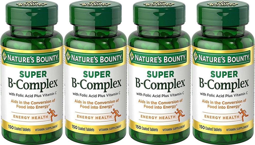 Nature's Bounty B-Complex with Folic Acid Plus Vitamin C, Tablets 150 Each (Pack of 4)