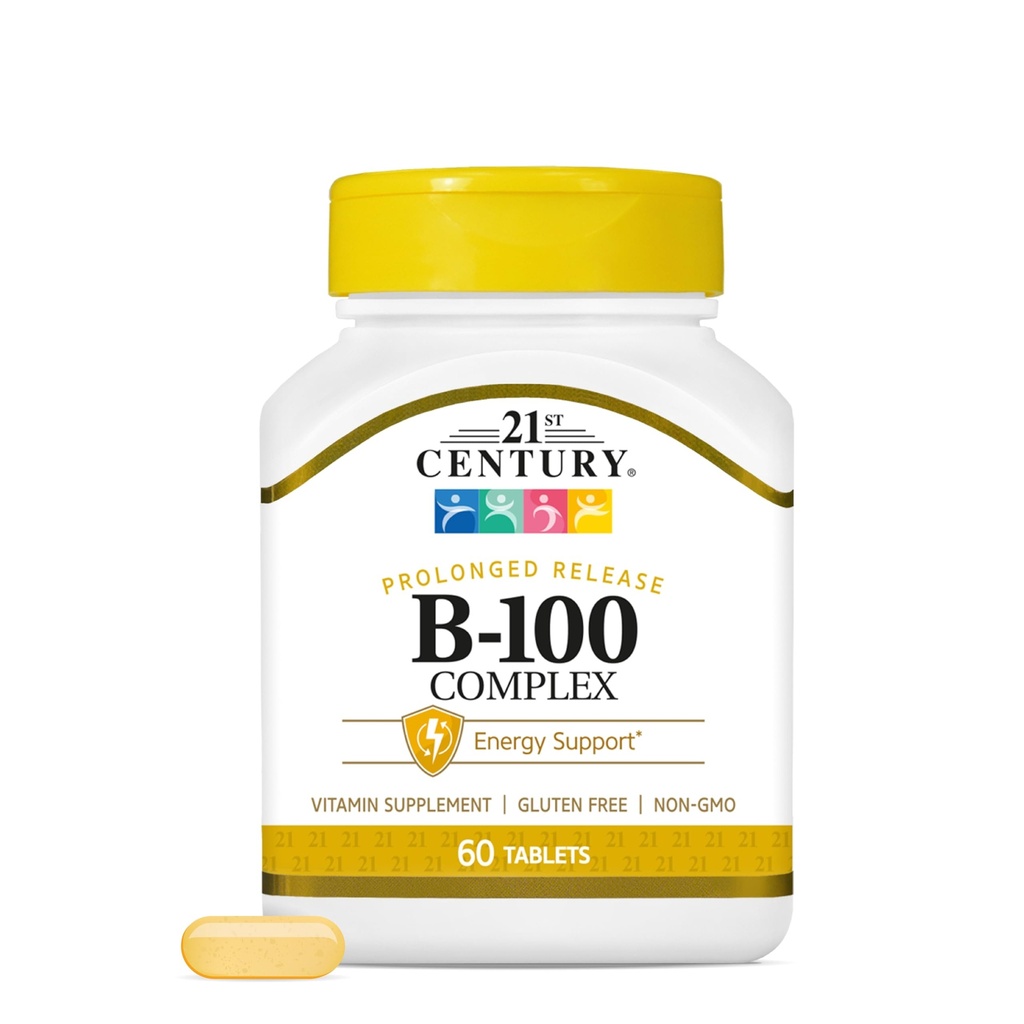 21st Century B-100 Complex Prolonged Release Tablets, 60 Count (Pack of 1), High Potency Vitamin B Complex for Nervous System, Energy Support, Includes Vitamin B1, B2, B6, Biotin & Calcium