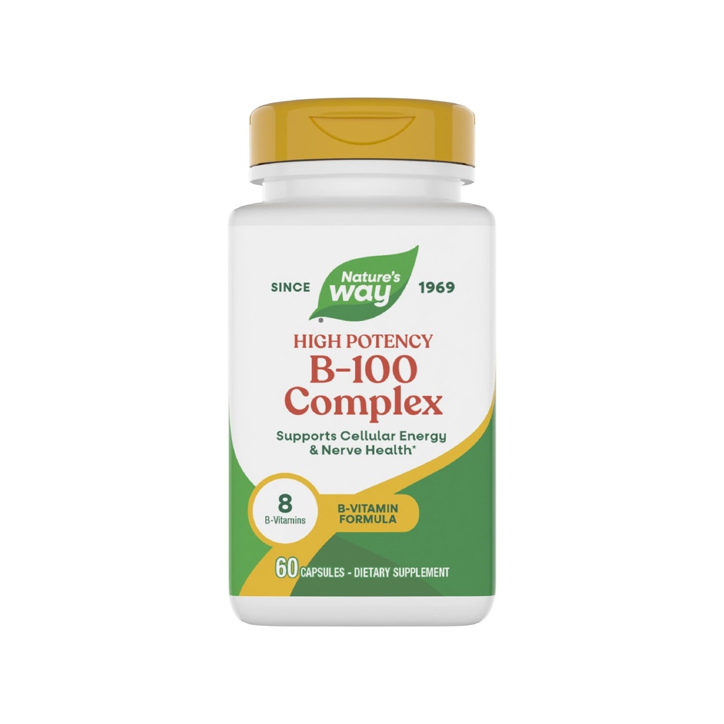 Nature's Way B-100 Complex, Supports Cellular Energy and Nerve Health*, 8 B-Vitamins, 60 Capsules (Packaging May Vary)