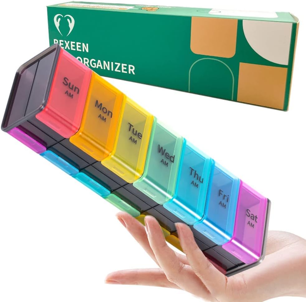 Extra Large Pill Organizer- XXL Pill Box 7 Day - Organizador semanal de píldoras con AM PM Grandes Compartimientos Caso grande de píldora para suplementos Jumbo Pill Holder para vitaminas Huge Medicine Organizer 2 veces al día