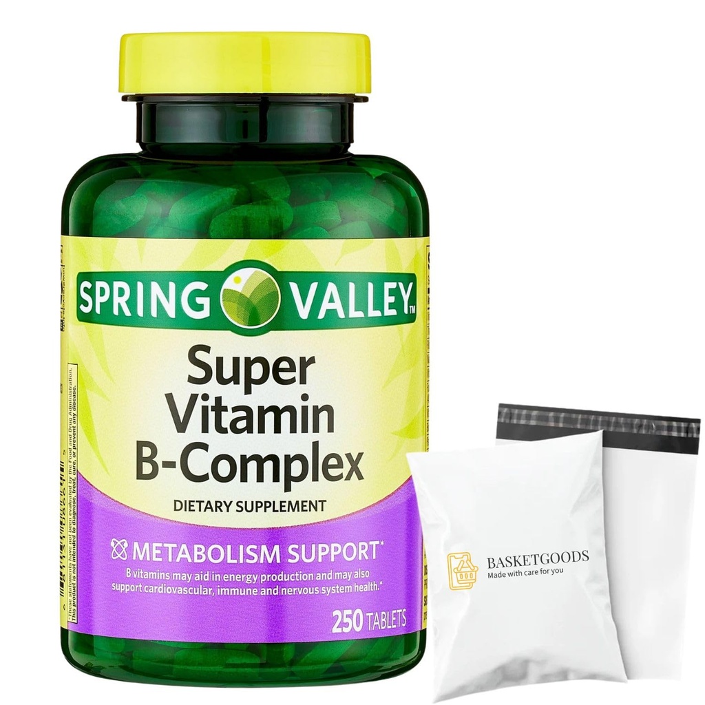 Spring Valley Super Vitamin B Complex Calcium Carbonate, Ascorbic Acid 250 Tablets - Set by Basket Goods