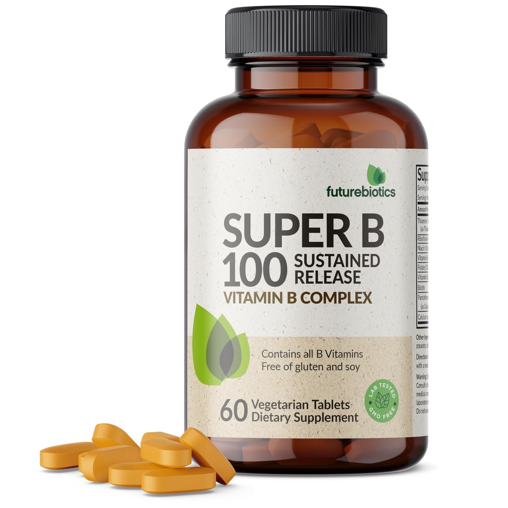 Futurebiotics Super B 100 Sustained Release Vitamin B Complex Non-GMO, 60 Vegetarian Tablets