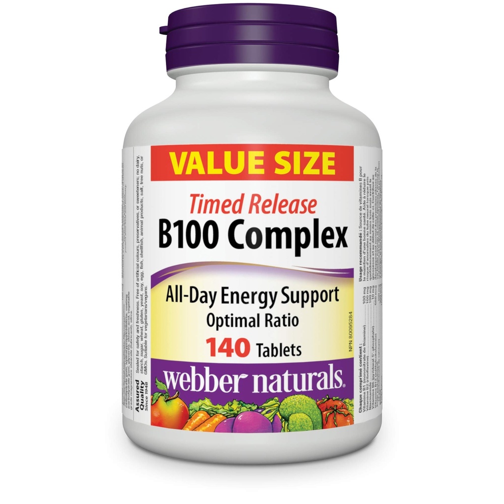 Webber Naturals Vitamin B100 Complex Time Release, 140 Tablet