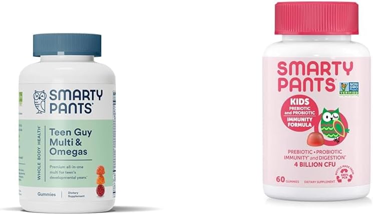SmartyPants Teen Guy Multivitamin Gummies: Omega 3 Fish Oil (EPA/DHA) & Kids Probiotic Immunity Gummies: Prebiotics & Probiotics for Digestive Health and Immune Support Supplement