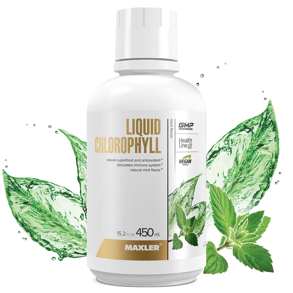 Maxler Liquid Chlorophyll Mint Flavor - Internal Deodorant for Body Odor & Bad Breath Supplement - Vegan Liquid Chlorophyll - 132 mg of Chlorophyllin per 1 Serving (15 Servings) - 15.2 fl oz