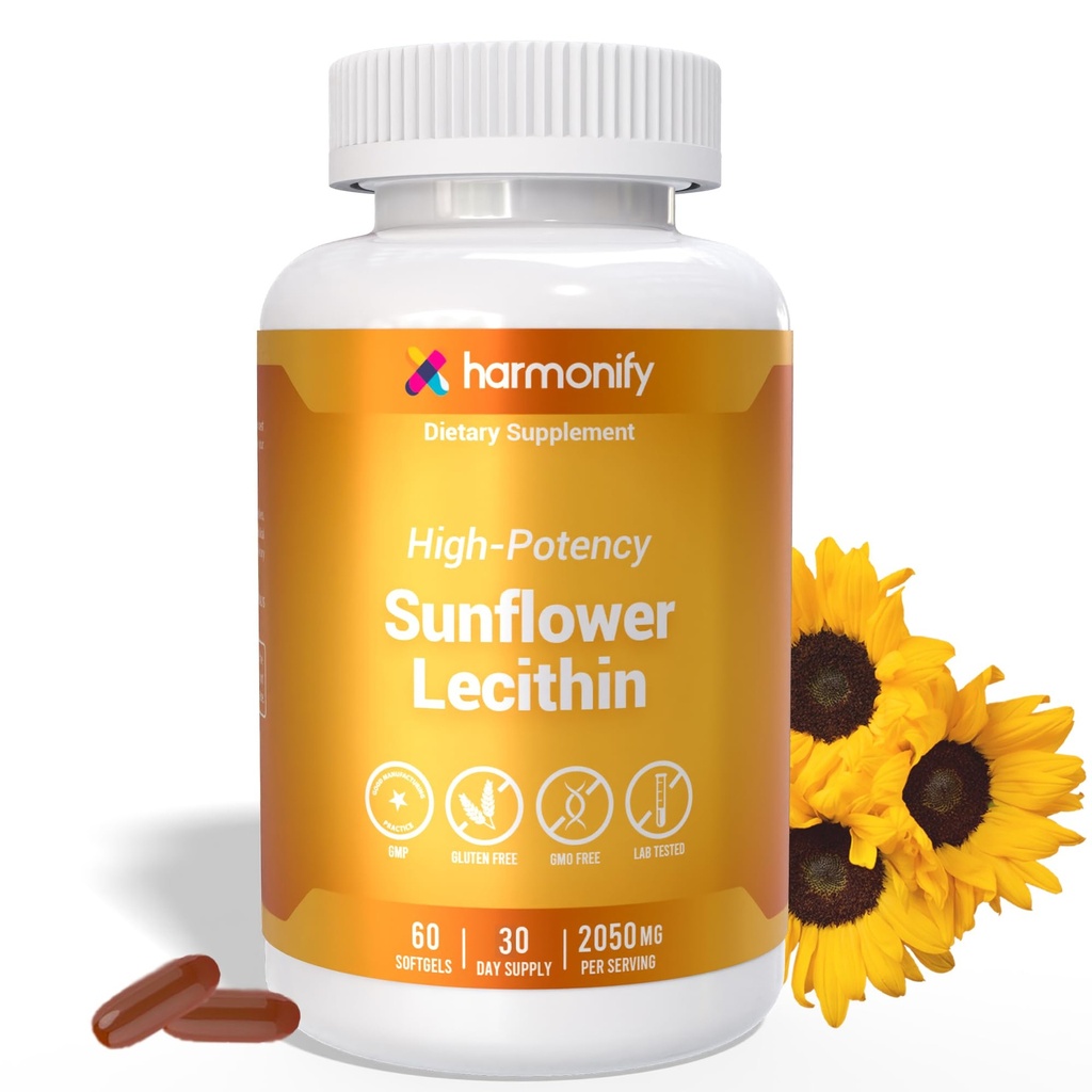 Sunflower Lecithin Wellness Supplement, 2050 mg High-Potency, Non-GMO & Gluten-Free, 60 Softgels, Proudly USA Company
