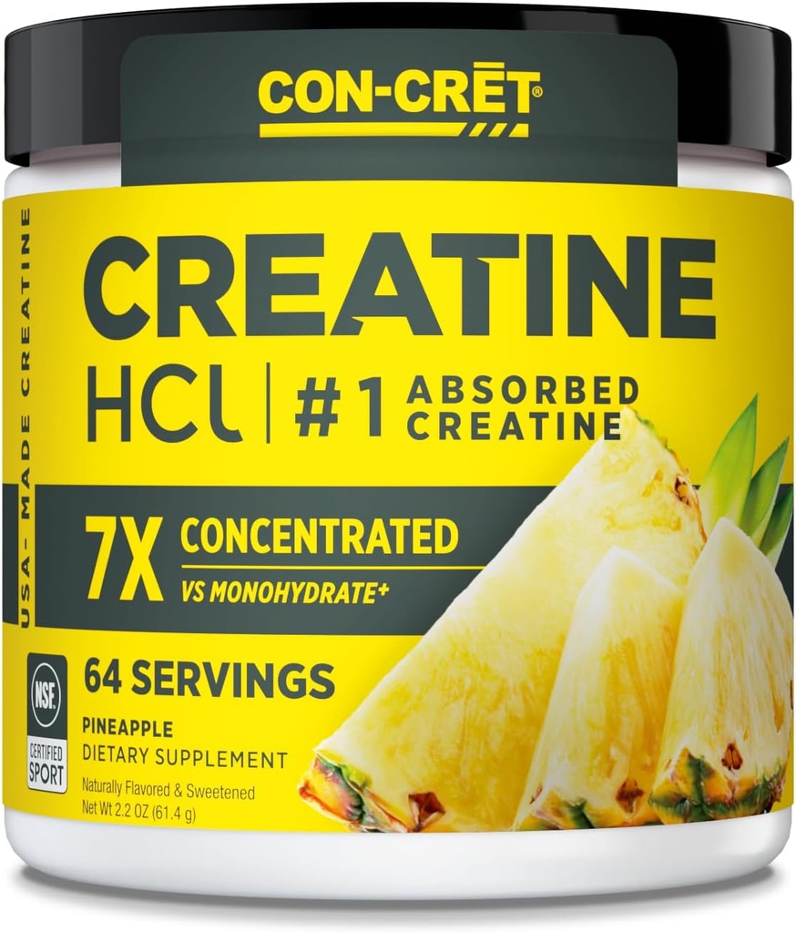 CON-CRET Creatine HCl Powder ← Muscle, Cognitive, Cellular Energy Support Silencio No Bloating or Cramps Silencio USA Made &amp; NSF Certified ← Pineapple (64 Serving)