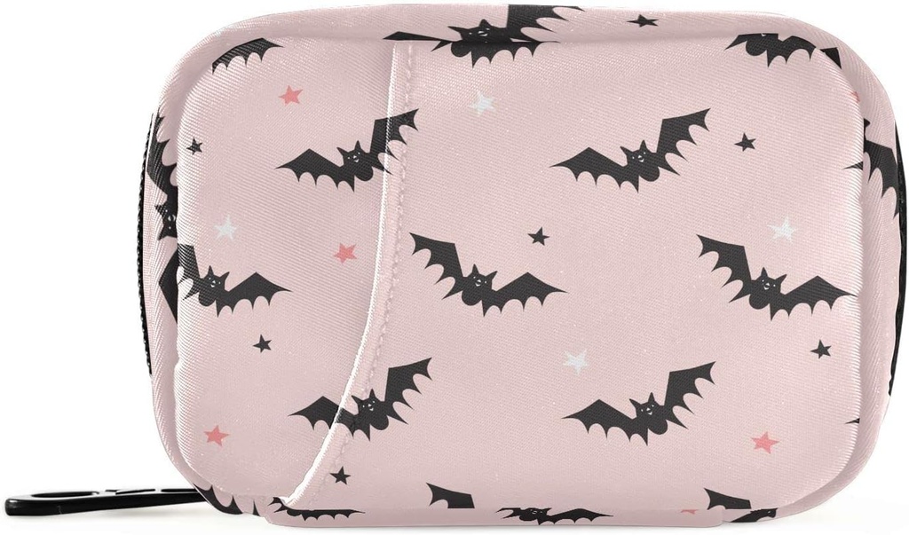 Halloween Bats Pink Pill Box 7 Day Pill Case Travel Pill Organizer Bag with Zipper Portable Weekly Vitamin Medicine Supplement Holder Pouch Bag