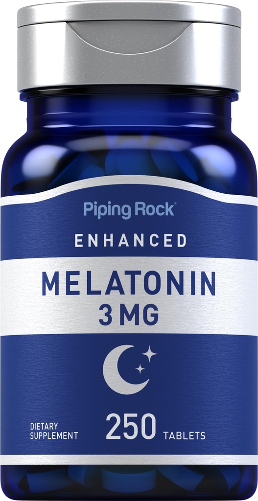 Piping Rock Melatonin 3mg | 250 Tablets | Adult Support Supplement | for Men and Women | Vegetarian, Non-GMO, Gluten Free