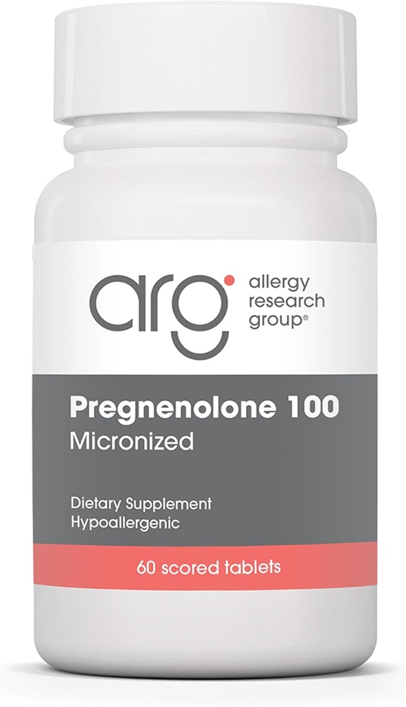 Allergy Research Group Pregnenolone 100mg - Progesterone Supplements for Women &amp; Men, Hormone & Stress Support with Natural Wild Yam, Micronized Pure Lipid Matrix, Plant Based - 60 Tablets