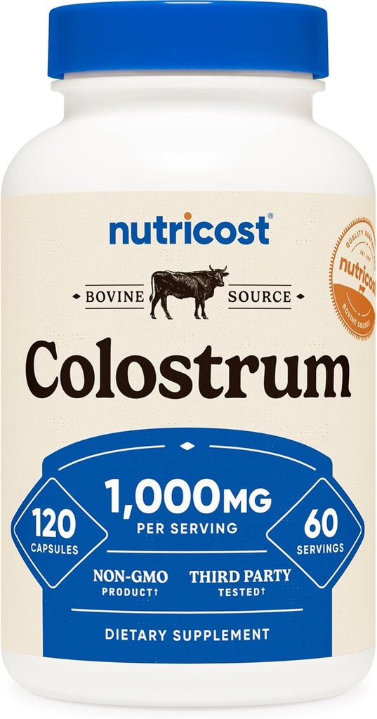 Nutricost Colostrum 1000mg, 120 Capsules - Gluten Free " Non-GMO, 60 Servimientos