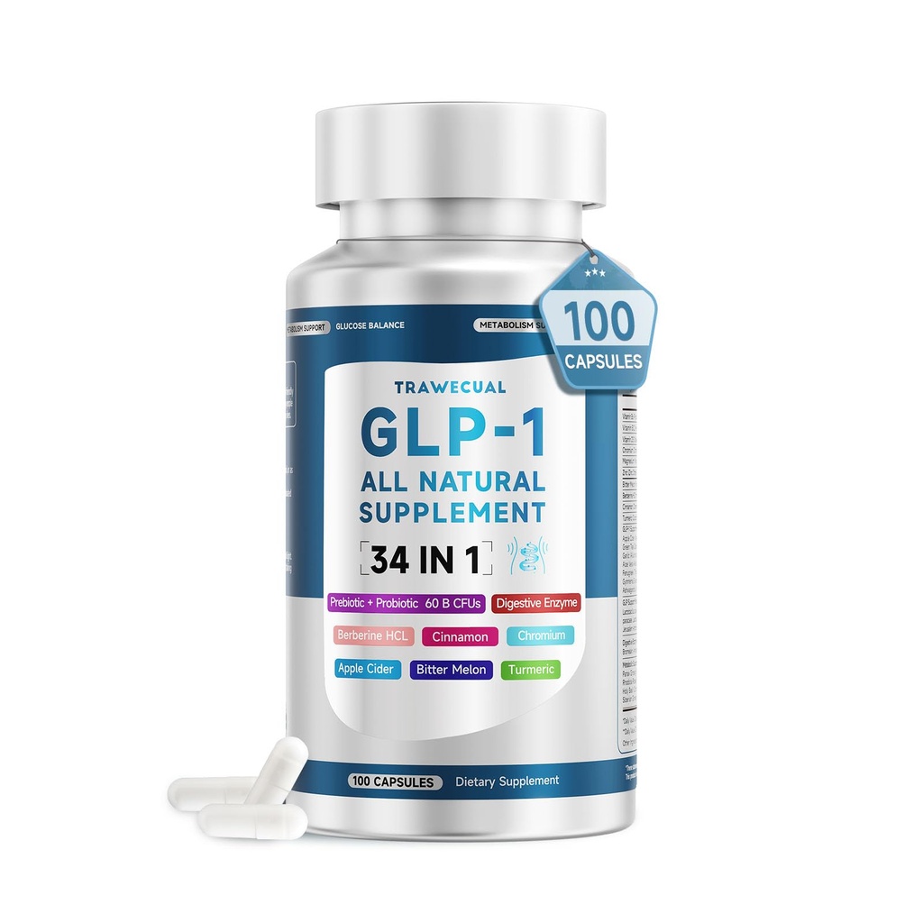 GLP-1 Supplement, 34-in-1 Formula to Support Healthy GLP1 Levels, digestion & Gut Health, with Berberine, Bitter Melon, Cinnamon, Turmeric, Probiotics, Prebiotics & Digestive Enzymes, 100 Capsules