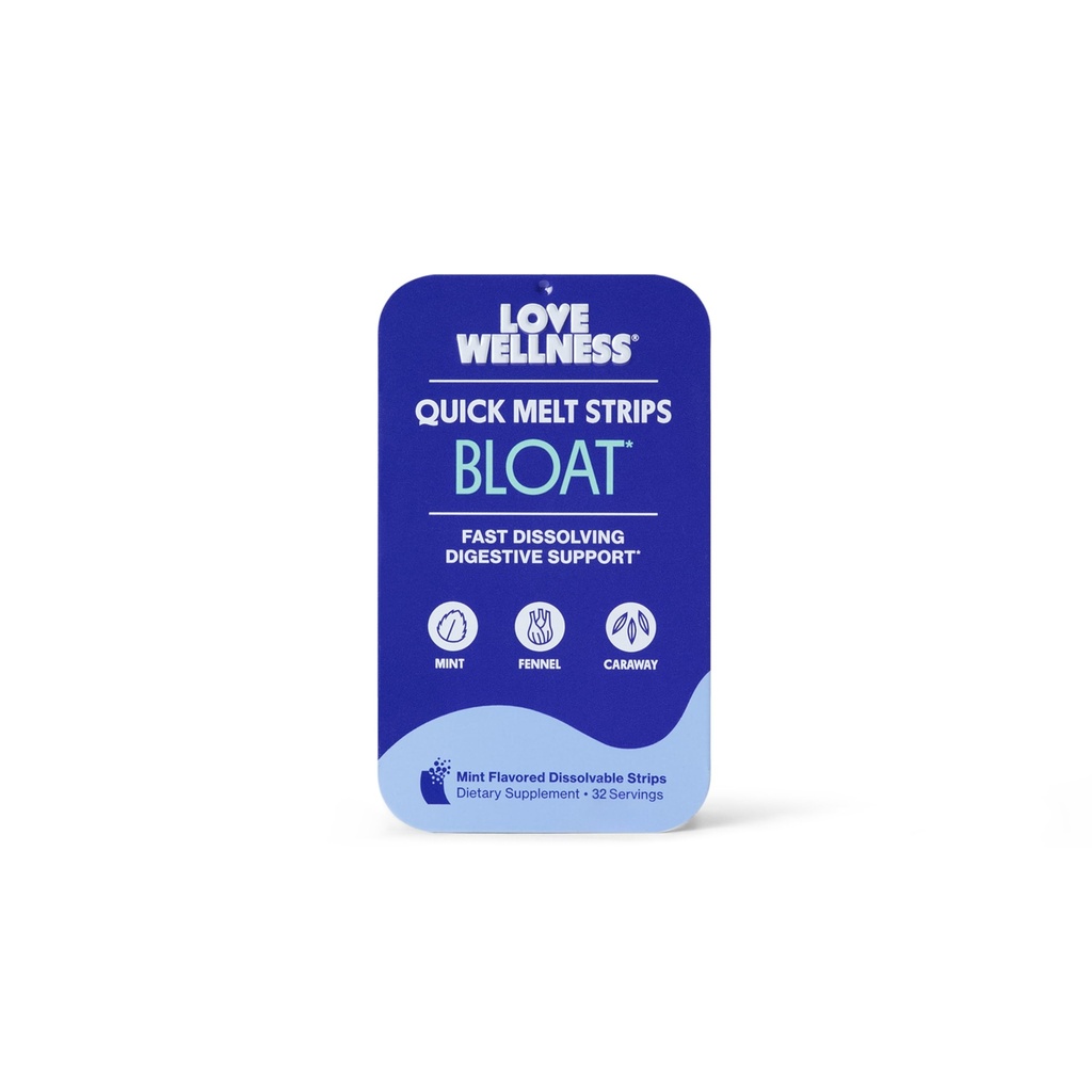Love Wellness Bloat* Quick Melt Strips - Fast-Dissolving Digestive Support with Mint, Fennel, and Caraway - Helps Ease Occasional Bloating* - No Water Needed - Vegan and Sugar Free - 32 Strips