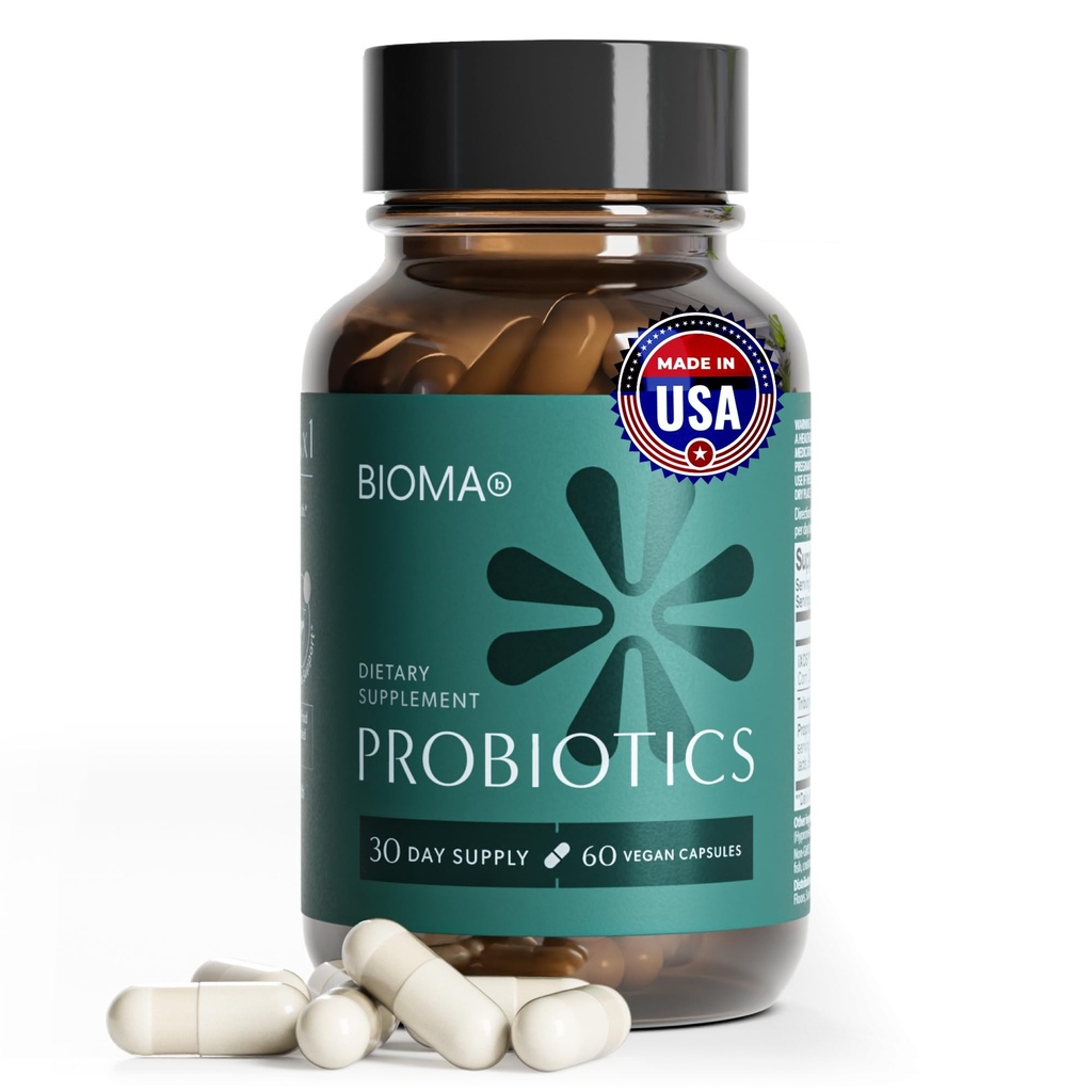 Probióticos BIOMA - Probiótico de Salud Digestiva - Apoyo Gut para Mujeres Hombres con Xylooligosaccharides, Tributyrin & Bifidobacterium - Vegan &amp; Gluten Gratis - 60 cápsulas de liberación retardada (30-Day Supply)