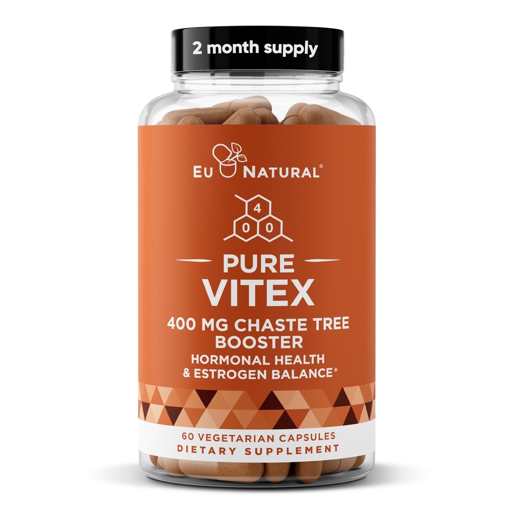 Eu Natural Vitex Chasteberry Supplement for Women - 400mg Vitex Agnus-Castus – Chaste Tree Berry for Hormone Balance, PMS & Cycle Support – Mood, Skin & Energy Support – 60 Vegan Capsules