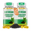 300 Count Organic Oregano Oil Softgels with Black Seed Oil, Wild Oregano Supplement, High Carvacrol & Thymoquinone, 2 Pack