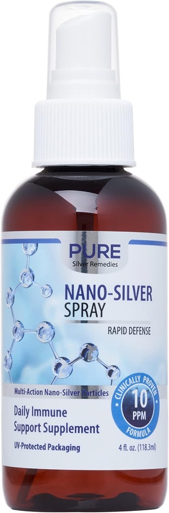 Pure Nano Silver Spray 4oz | 10 PPM Daily Immune Support Supplement | Easily Absorbed Colloidal Nano Silver Spray | Probiotic-Friendly Silver Solution