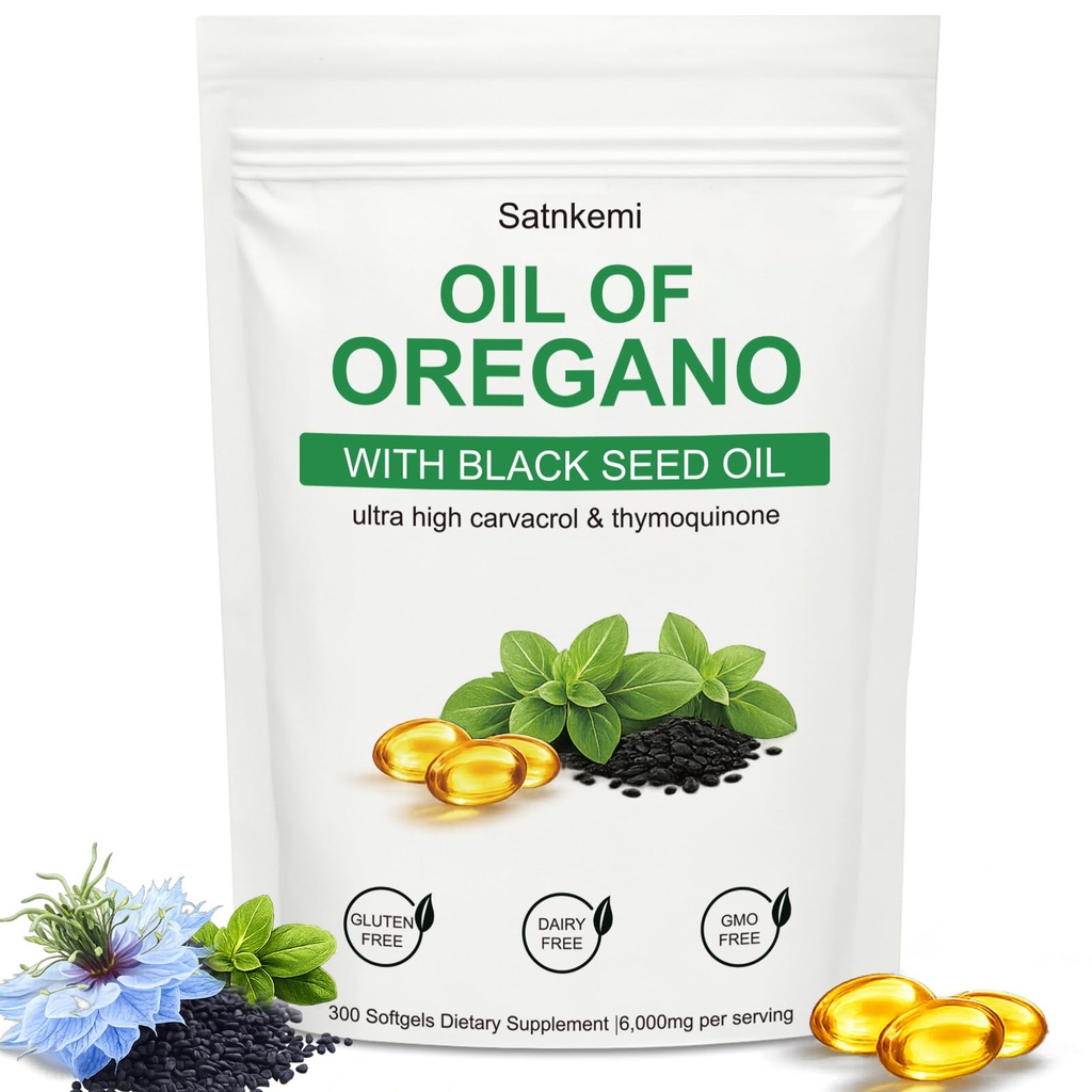 Oil of Oregano with Black Seed Oil Softgels | 4X Strength Carvacrol & Thymoquinone| 2-in-1 Formula to Support Immune Health & Wellness | Non GMO Dietary Supplements | 300 Softgels