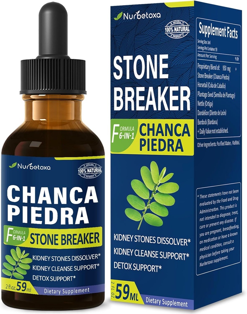 Chanca Piedra Stone Breaker Extracto gotas para el dissolver de piedras renales, Kidney Cleanse Detox &amp; Reparación Suplemento w / Horsetail Dandelion. Chanca Piedra para Los Riñones. 2oz