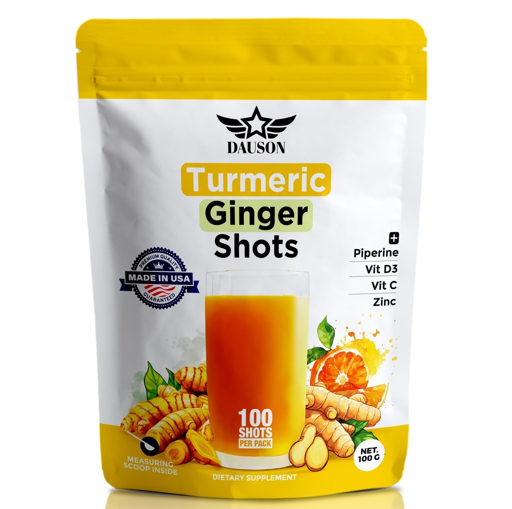 Turmeric Ginger Supplements with Piperine, Vitamin C, Vitamin D3 & Zinc | 100 Servings of Ginger Turmeric Shots for Joint, Heart, Brain, Gut & Skin Health | Ayurved | Powder