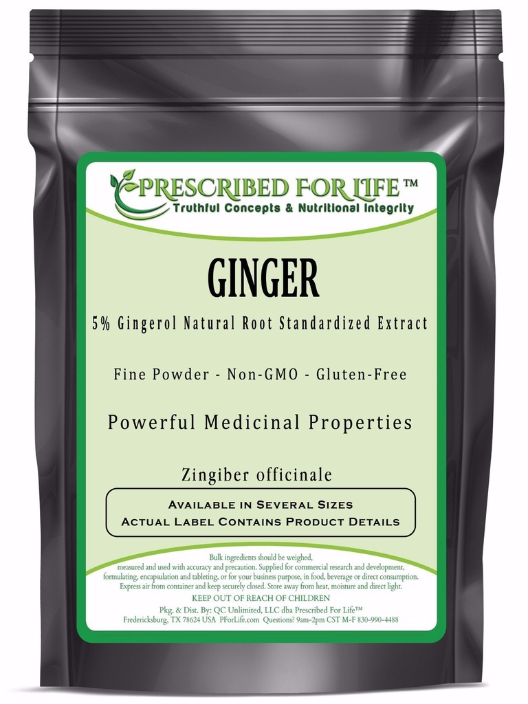 Prescribed For Life Ginger Root Powder 5% Gingerol | Natural Ginger Root Extract Powder | Natural Ginger Powder for Digestive Health and Immune Support | Gluten Free, Vegan, Non GMO (2 kg / 4.4 lb)