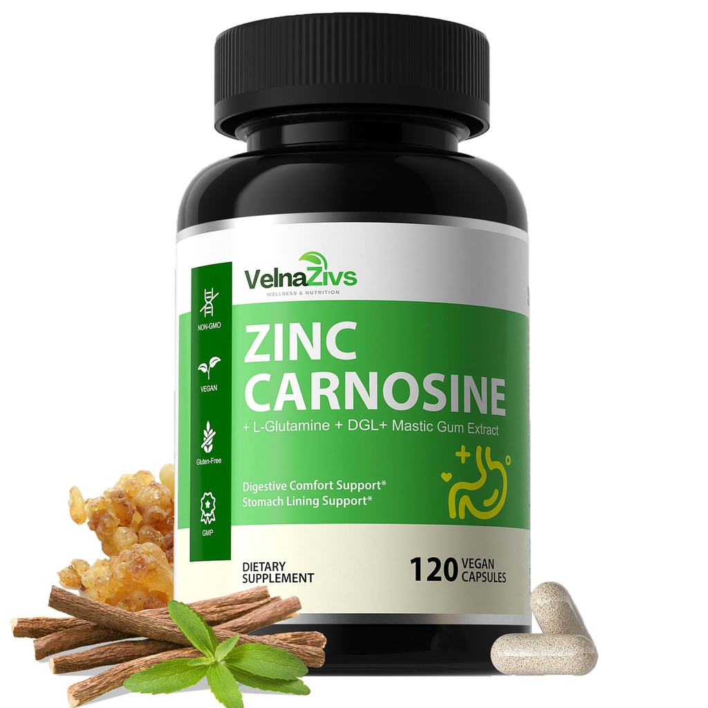 Zinc Carnosine Capsules for Stomach Support – Gut Lining & Digestive Comfort – Gentle Support for Sensitive Stomach, After Heavy Meals & Late Night Eating – Daily Gut Balance Supplement – 120 Capsules