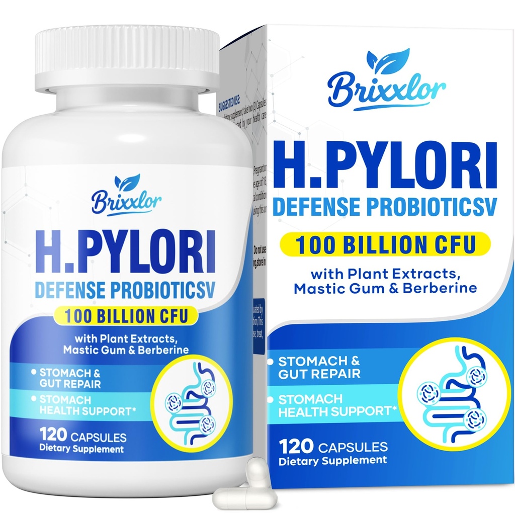 H Pylori Defense Supplements: Stomach Comfort Probiotics 100 Billion CFU with Lactobacillus Reuteri, Mastic Gum, Berberine, for Digestive & Gut Health, Vegan, 120 Capsules