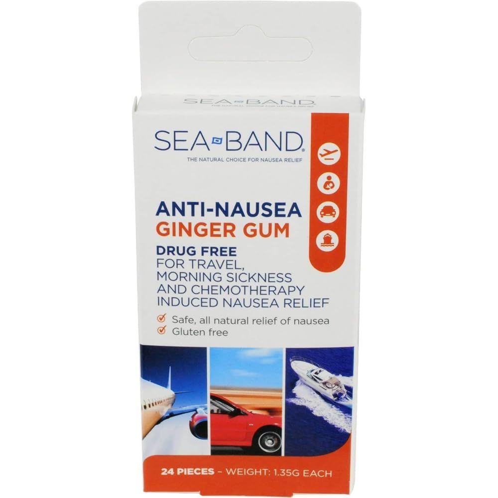 Sea-Band Anti-Nausea Ginger Gum For Motion & Morning Sickness, 24 Pieces
