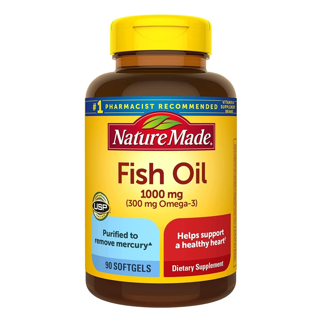 Nature Made F.ish Oil 1000 mg, Omega 3 Supplement for Heart Healths, 90Softgels,.