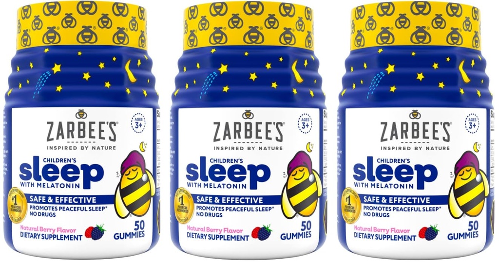 Zarbee's Kids 1mg Melatonin Gummy, Drug-Free & Effective Sleep Supplement for Children Ages 3 and Up, Natural Berry Flavored Gummies, 50 Gummies - 1 Count