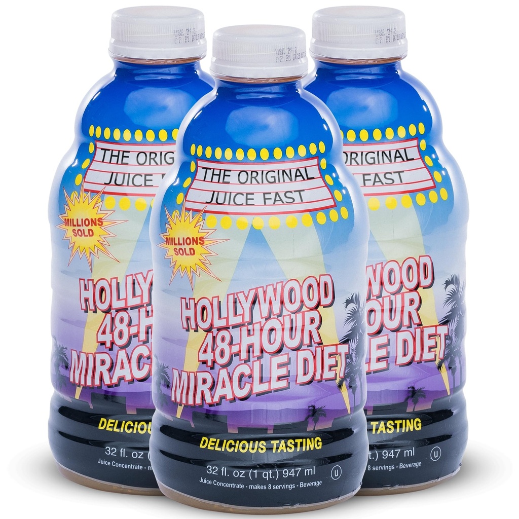 Hollywood diet - 48-Hour Miracle Fruit Juice Cleanse Diet 3-Pack, Detox Cleanse for Weight Loss & Rejuvenation, Food Replacement, Fast Acting Diet, Weight Loss Drink, 32 Fl. Oz.
