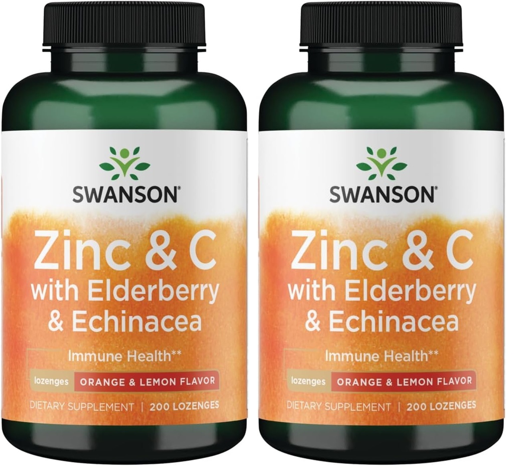 Swanson Zinc & C Lozenges w/Elderberry & Echinacea-Orange & Lemon Flavor 200 Fl Oz (Pack of 2)
