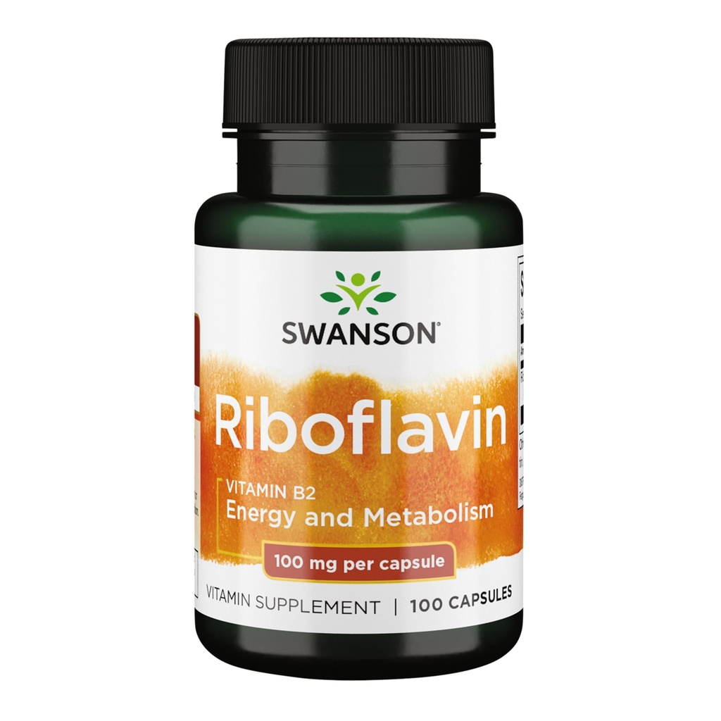 Swanson Vitamin B2 Supplement (Riboflavin) - Vitamin Supplement to Support Vision Health, Aid Thyroid Function, and Promote Energy Metabolism Support - (100 Capsules, 100mg Each)