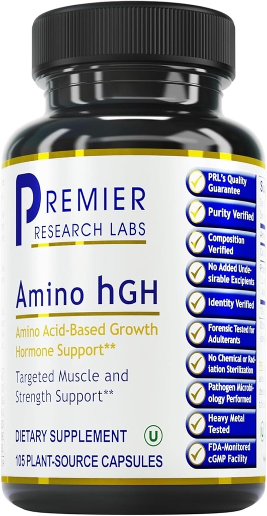 Premier Research Labs Amino HGH - HGH Suplementos para Hombres, HGH Suplementos para Mujeres, Aminoácidos, L-Arginina, L-Lysine, HGH Enhancer, Support Human Growth Hormone and Muscle Growth - 105 Capsules