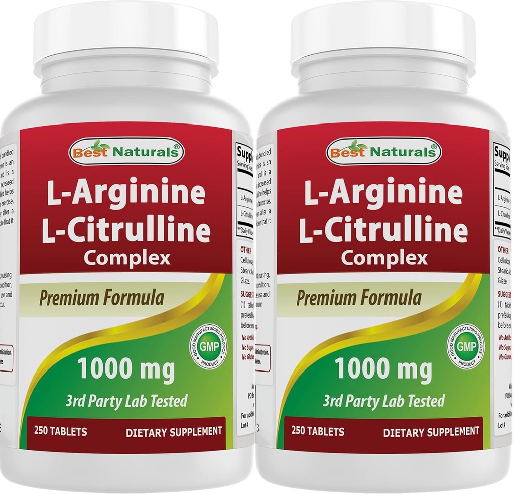 Mejores Naturales L-Arginina L-Citrulline Complejo 1000 mg 250 Tabletas (250 Cuenta (Pack de 2))