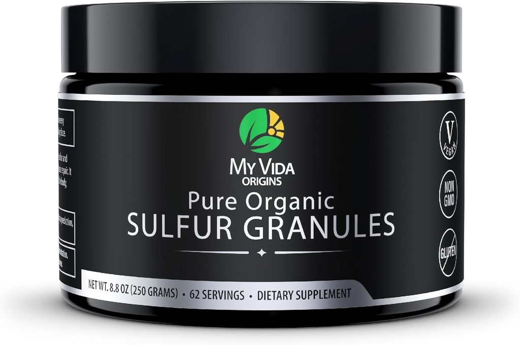Mi Vida Orígenes Puro Sulfuro Orgánico TENIDO 99% Puro MSM Granulas Apoyo Skin, Hair, " Joint TEN Non-GMO, Vegan, Gluten Free (62 Servimientos) 2 Meses Suministro