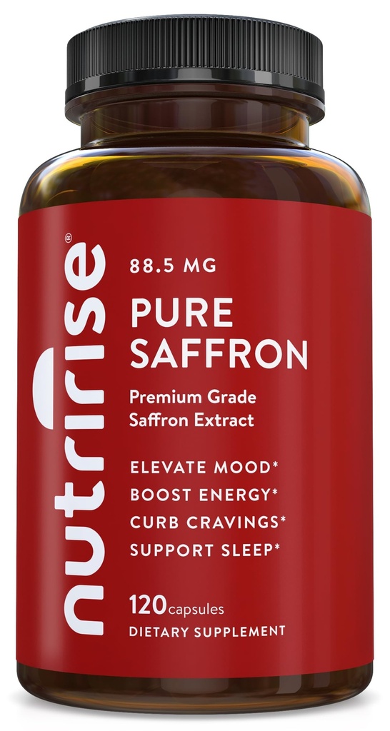 NutriRise Saffron Supplements 120 Capsules, 88.5mg Pure Extract - 4 Month Supply for Mood, Energy, Sleep, Stress & Cortisol Support - Non-GMO, Vegan & Gluten-Free for Women & Men