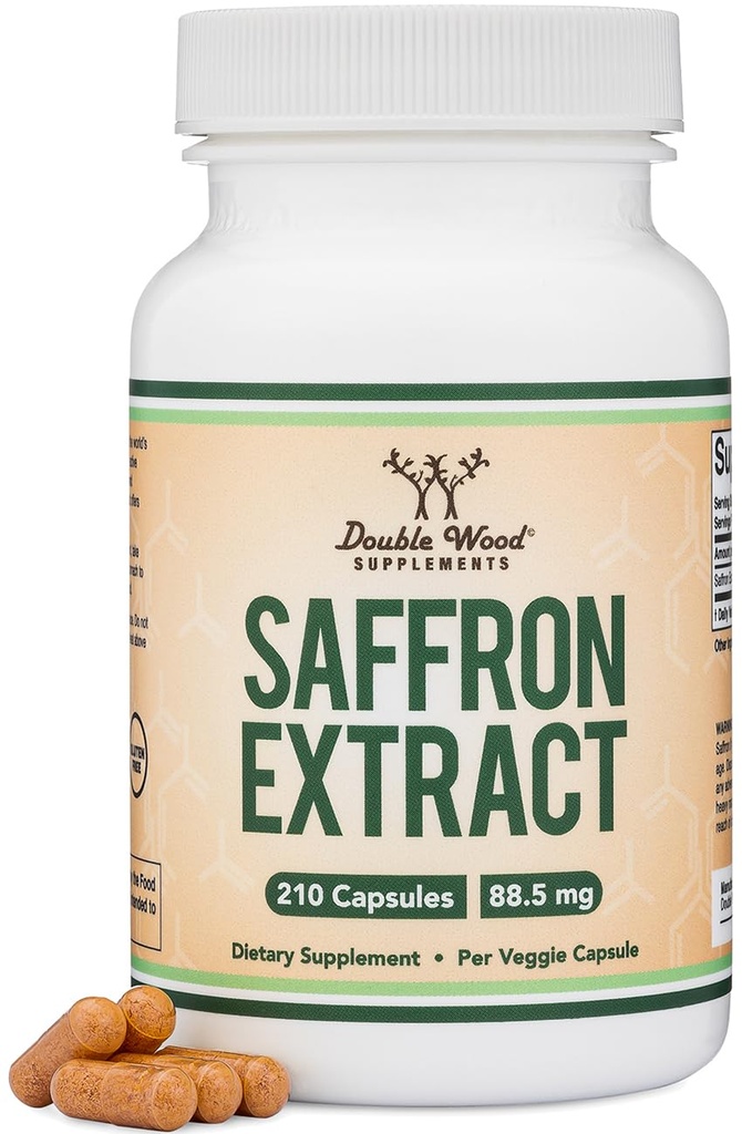 Saffron Supplement for Focus - Saffron Extract 88.5mg Vegan Capsules (210 Count) – Supports Focus and Vision, Including Retina and Lens – Herbal Dietary Supplement by Double Wood