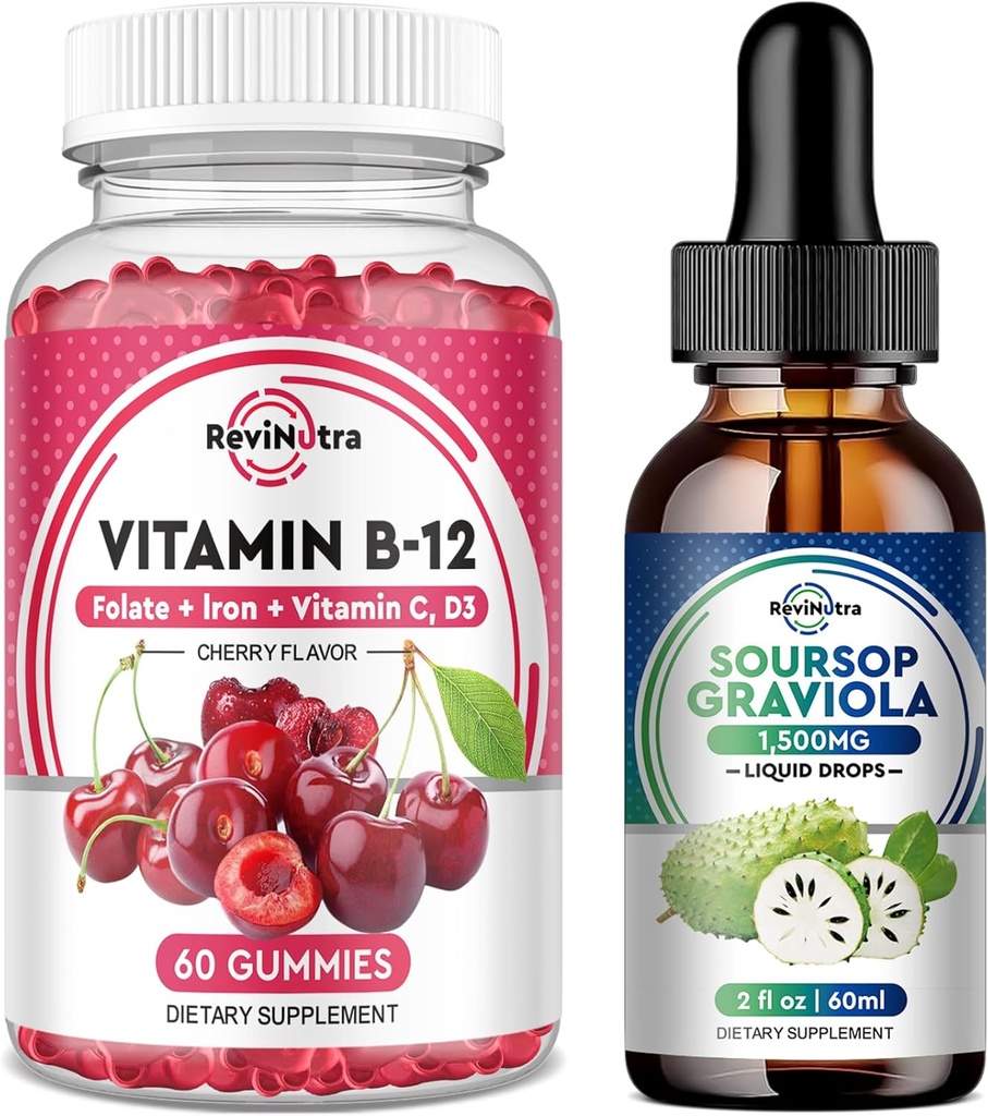 Iron Gummies Suplemento para Adultos &amp; Niños ← Soursop Graviola Liquid Drops ← Bundle