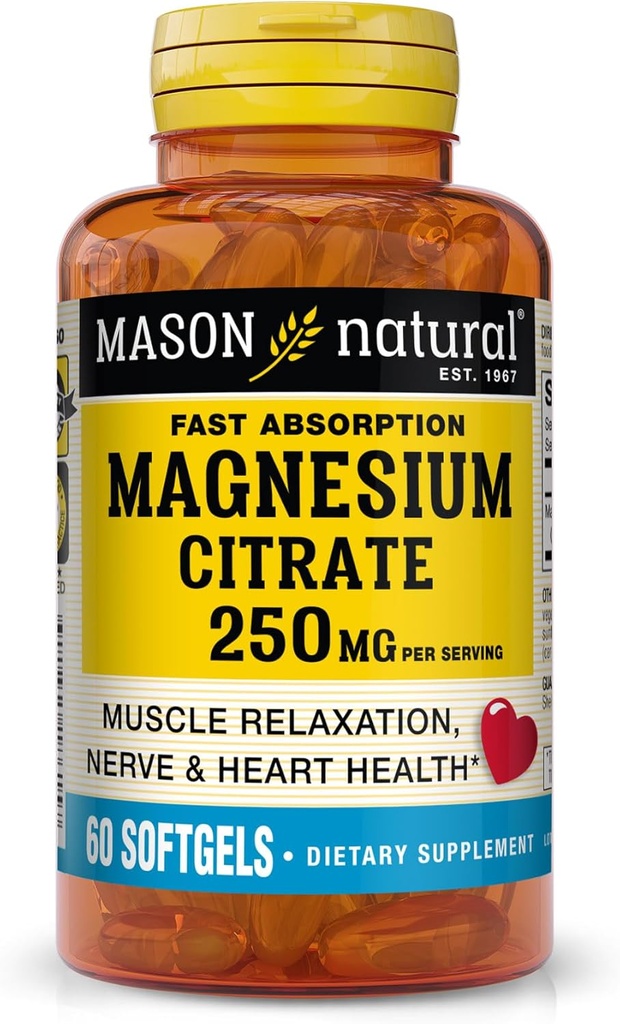 Masón Citrato de Magnesio Natural 250 mg, Absorción Rápido Softgels, Fuente de 30 días